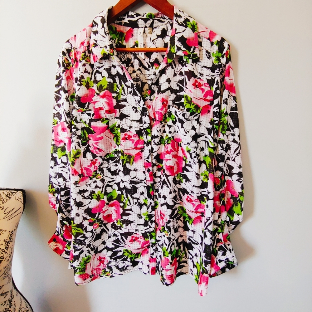 NWOT NY Collection Buttoned Down Sheer Blouse.